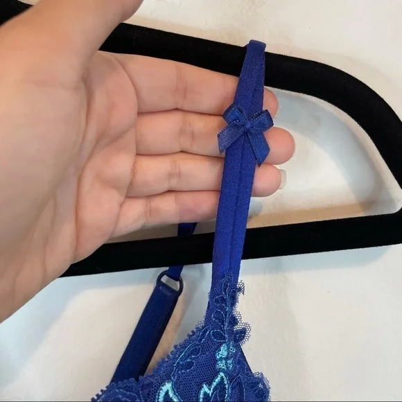 Lise Charmel Lace Floral Embroidered Blue Bra 34 C - Picture 3 of 10